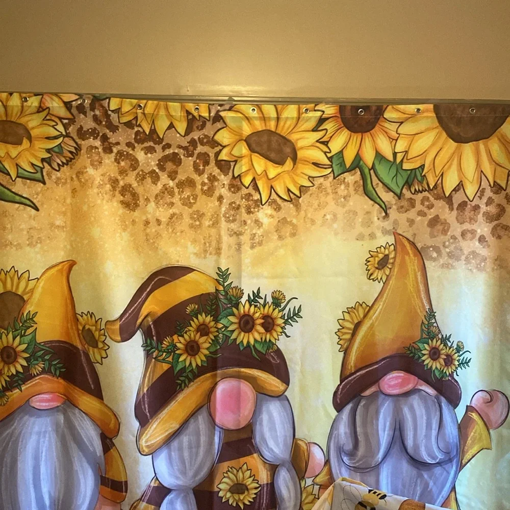 Sunflower fall gnomes bathroom set Shower curtain, window valance bath rug